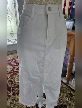 Wash LabFront Slit Classic White Denim Midi Skirt Size 27